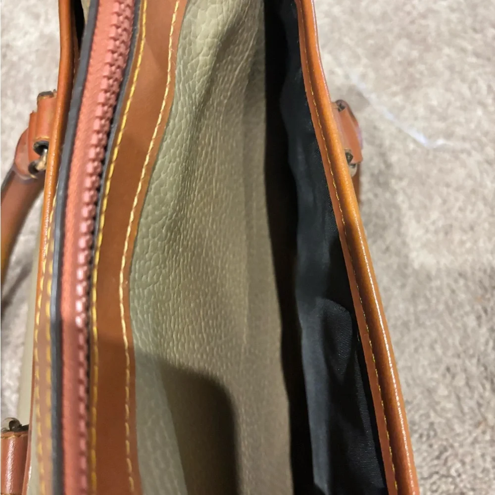 Dooney & Bourke Olive Green Pebbled Leather Satchel with Tan Trim